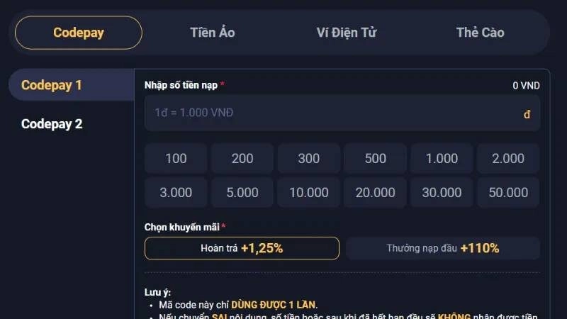 Đa phương thức nạp tiền hỗ trợ giao dịch linh hoạt và hiệu quả